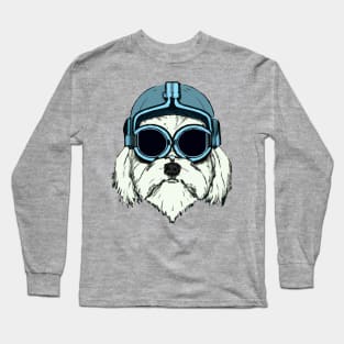 Maltese Dog Pilot Dog Owner Retro Funny Dog Long Sleeve T-Shirt